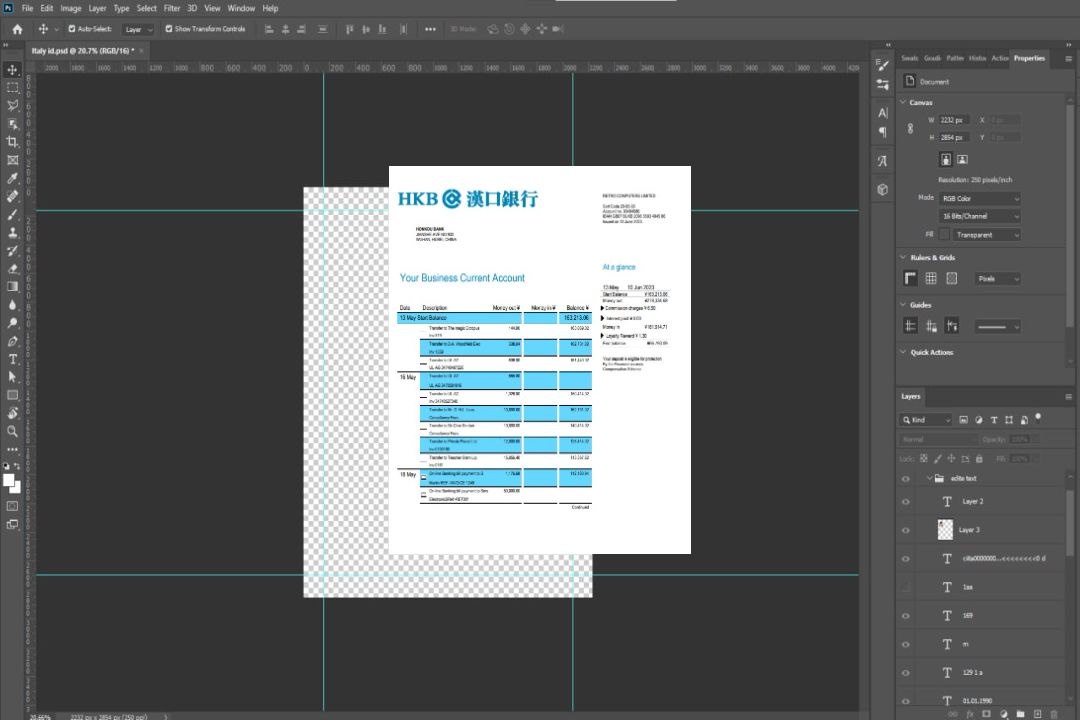 Relevé bancaire professionnel de la Honkou Bank template Relevé bancaire professionnel de la Honkou Bank template